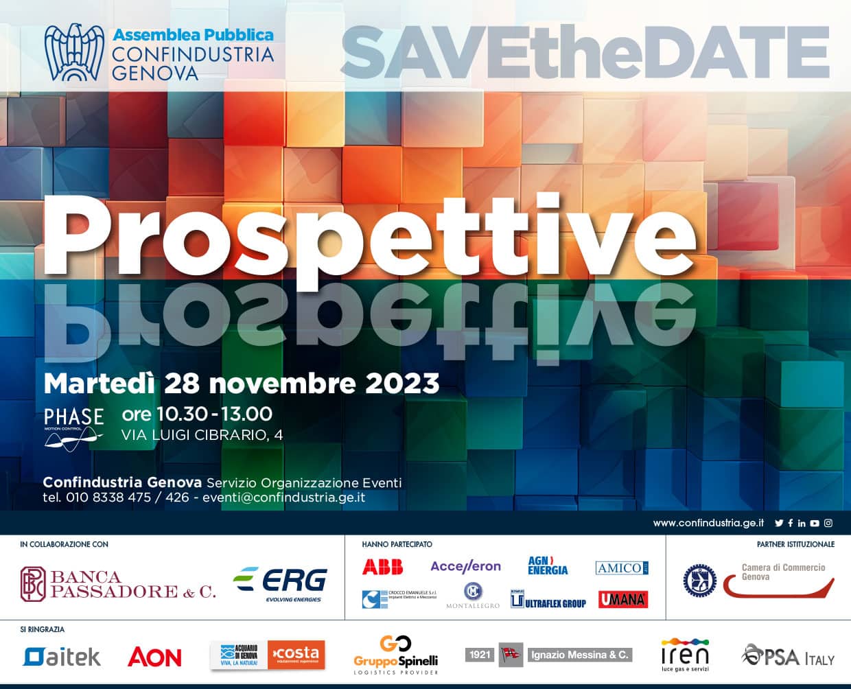 The Public Assembly of the Association, entitled “Perspectives“, will take place on November 28th, starting at 10.30 am, at the Phase Motion Control headquarters (Genoa, via Pionieri e Aviatori d’Italia 4).